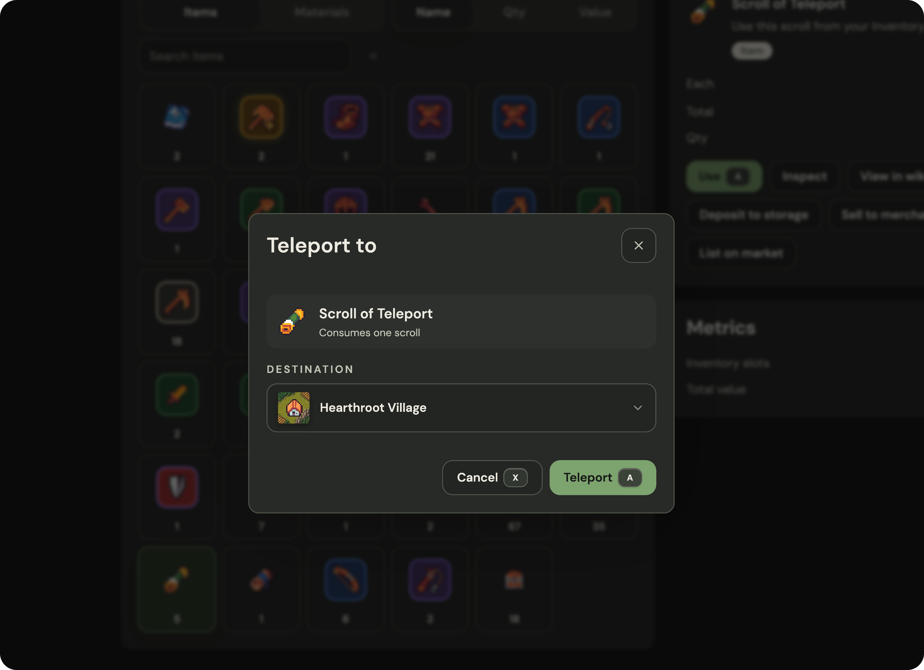 The Scroll of Teleport destination picker